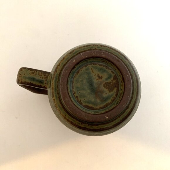 Vintage Japanese Pottery Stoneware Coffee Mug Brown Red Flower 4" Hand Made - Picture 8 of 8